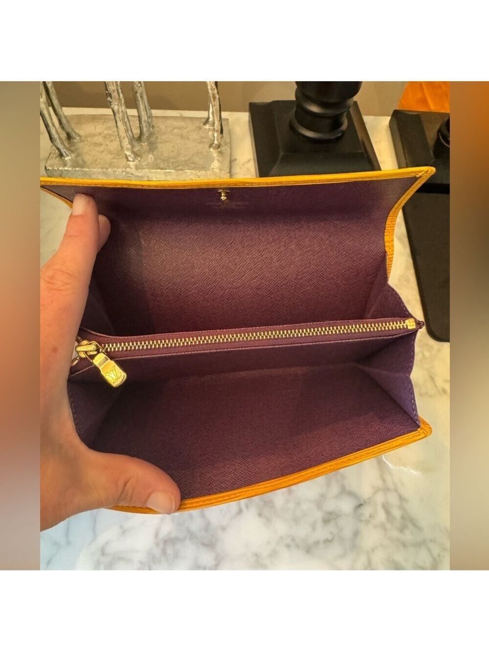 Louis Vuitton - Authentic - Yellow Epi Long Wallet w/Purple Interior - EUC - Picture 8 of 10